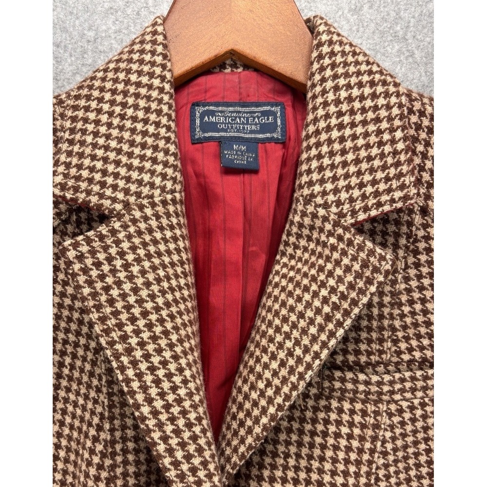 American Eagle VTG Wool Blend Tailored‎ Houndstooth Blazer Size M Dark Academia - Picture 4 of 16